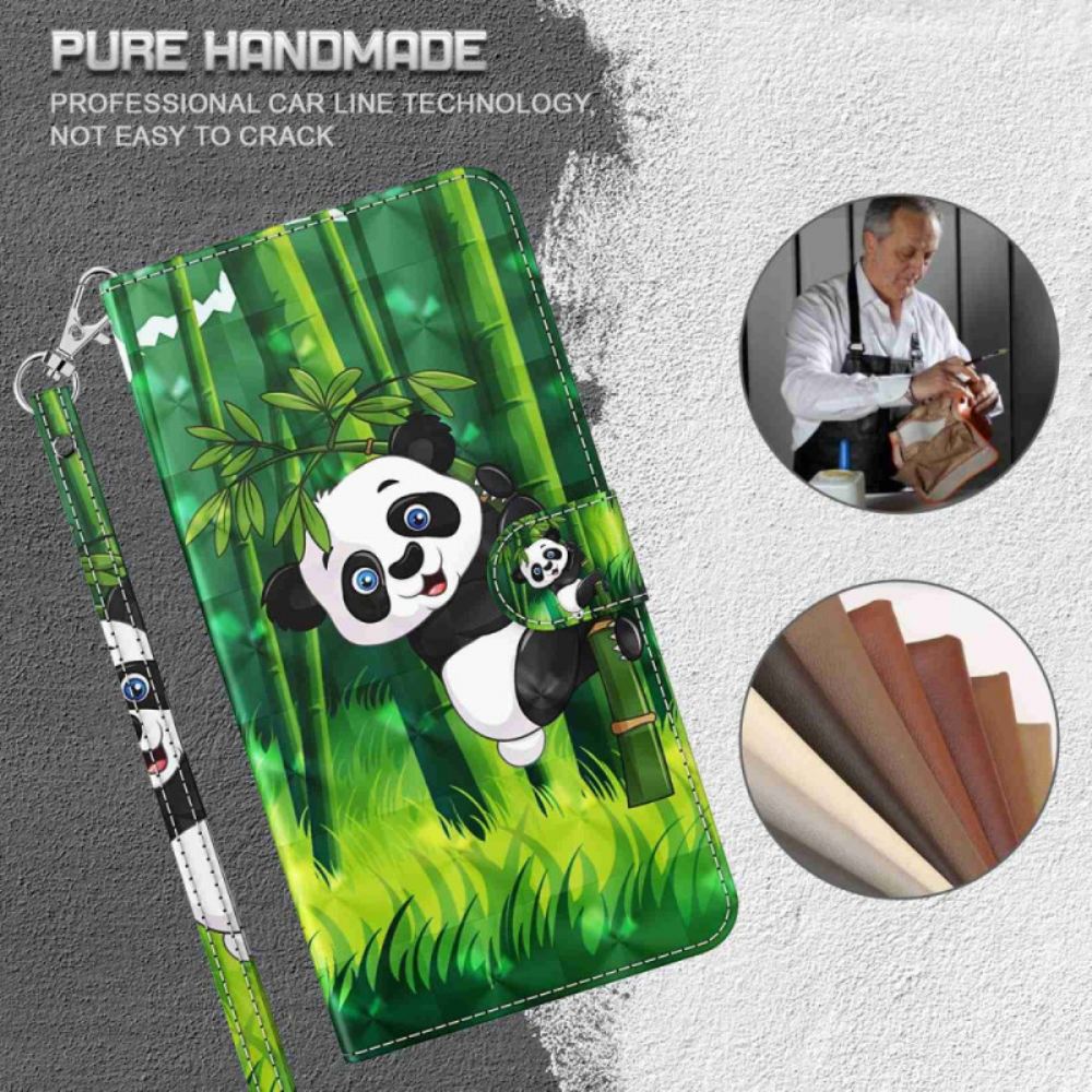 Kožený Kryt Poco C65 Bambusová Panda S Popruhem