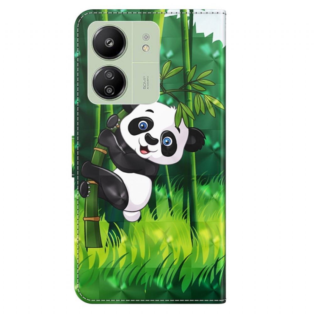 Kožený Kryt Poco C65 Bambusová Panda S Popruhem