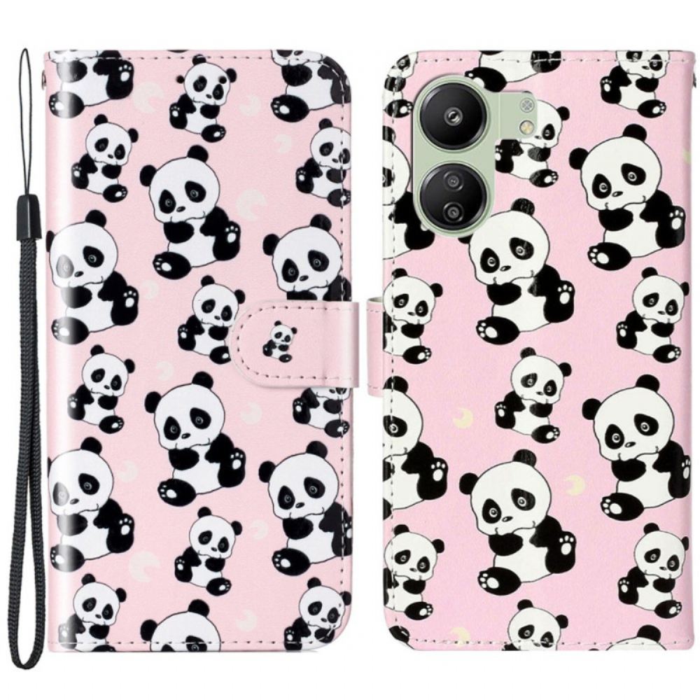 Kožený Kryt Poco C65 Panda Vzor S Popruhem