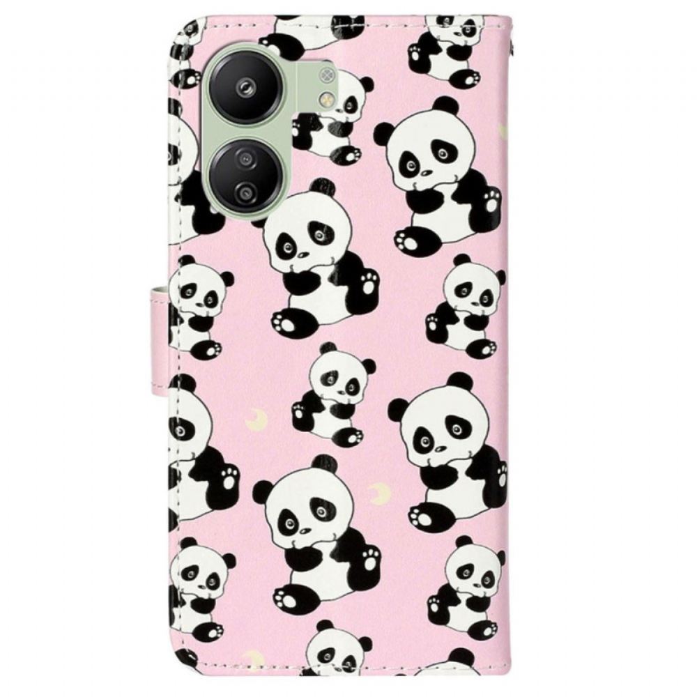 Kožený Kryt Poco C65 Panda Vzor S Popruhem