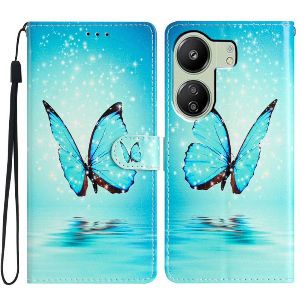 Peněženková Pouzdra Poco C65 Blue Butterfly In Lanyard Flight