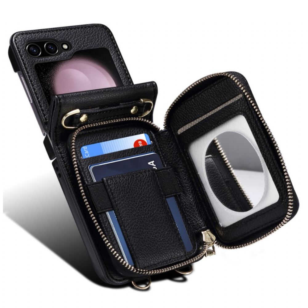 Kryt Samsung Galaxy Z Flip 6 Držák Karet Na Zip S Řetízkovým Popruhem Přes Rameno