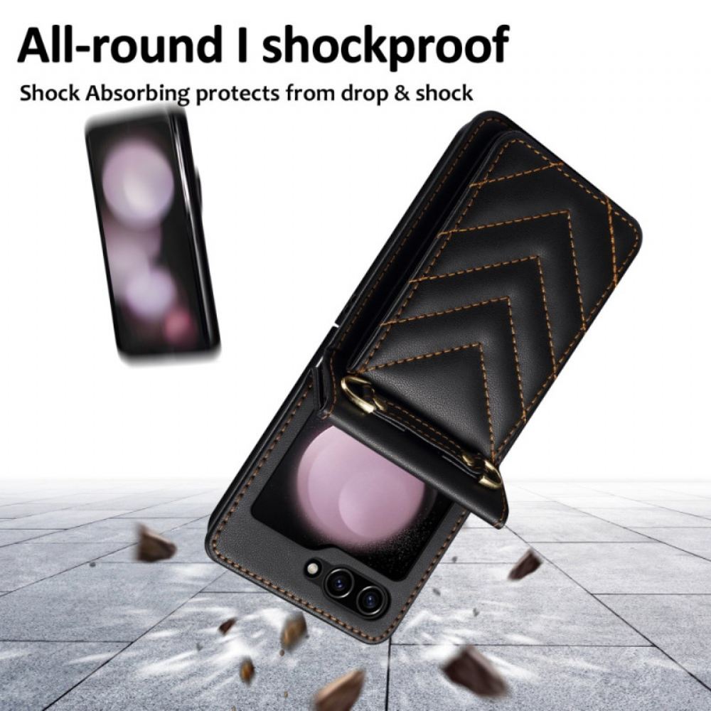 Kryt Samsung Galaxy Z Flip 6 Polstrovaný Držák Karty A Popruh Přes Rameno