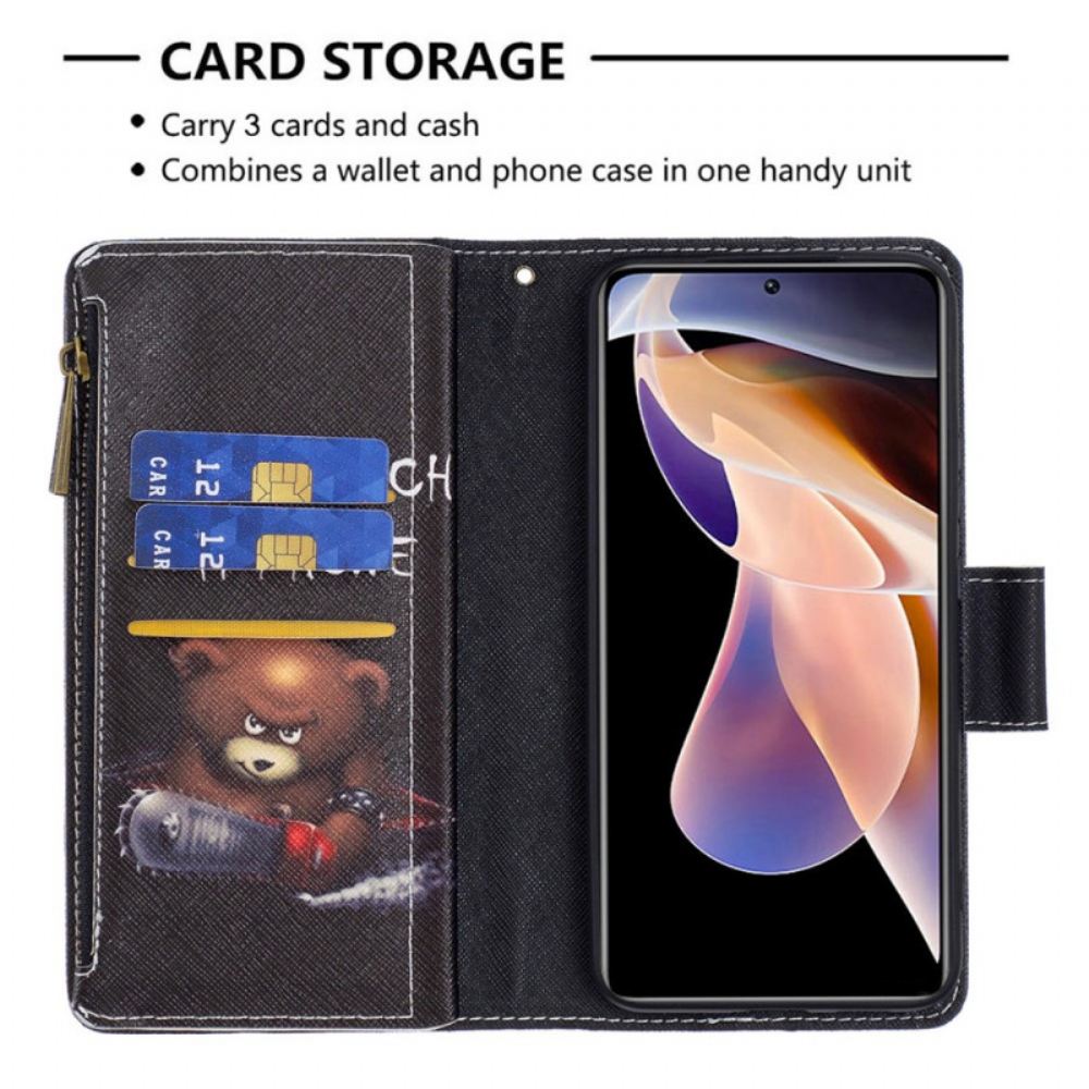 Flipové Pouzdro Na Xiaomi Redmi Note 11 Pro Plus 5G Kapsa Na Medvěda Na Zip