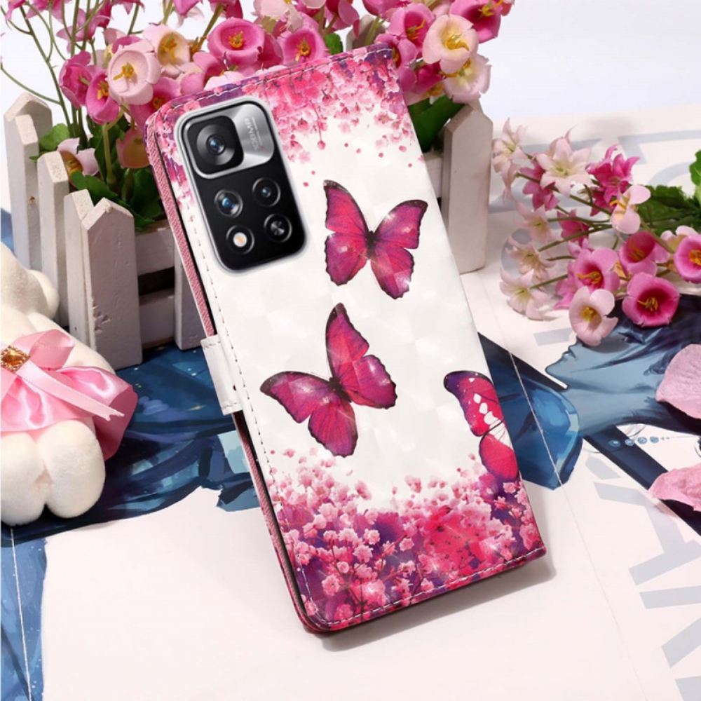 Flipové Pouzdro Na Xiaomi Redmi Note 11 Pro Plus 5G Červení Motýli