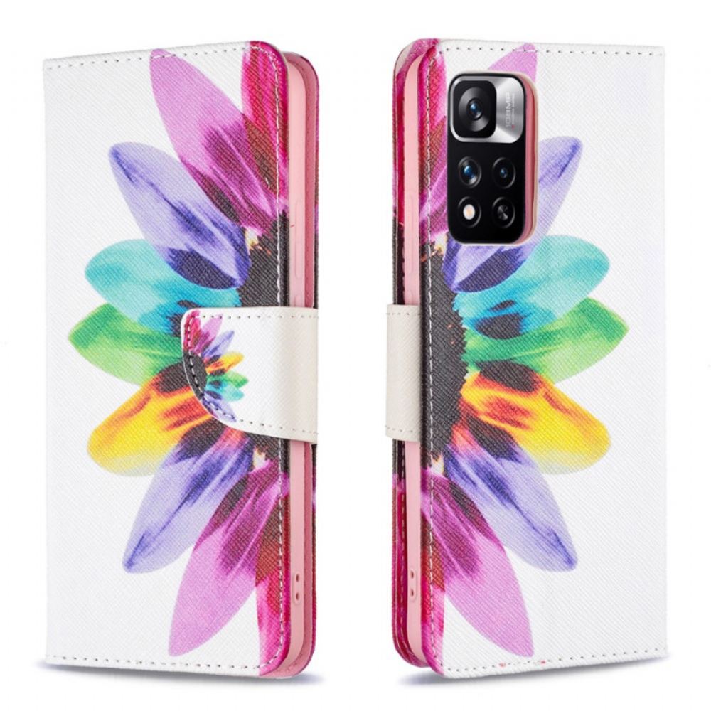 Kožené Pouzdro Na Xiaomi Redmi Note 11 Pro Plus 5G Květina Akvarel
