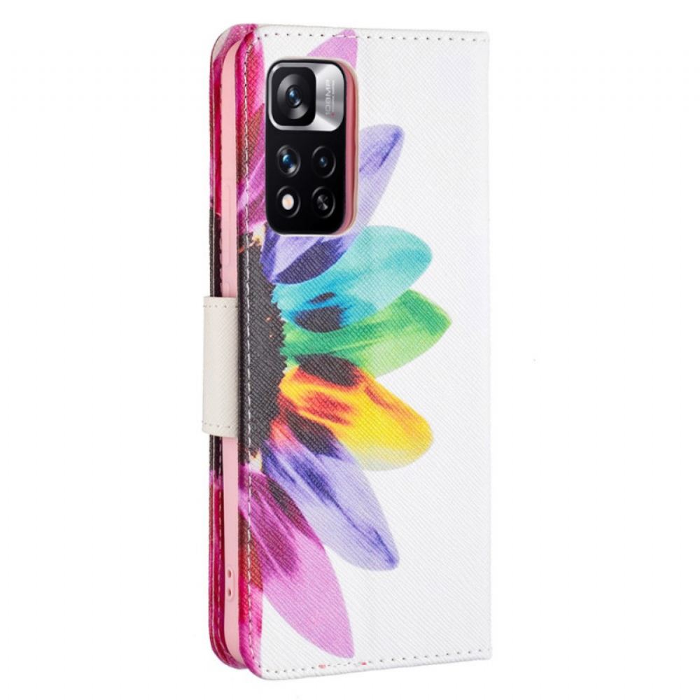 Kožené Pouzdro Na Xiaomi Redmi Note 11 Pro Plus 5G Květina Akvarel