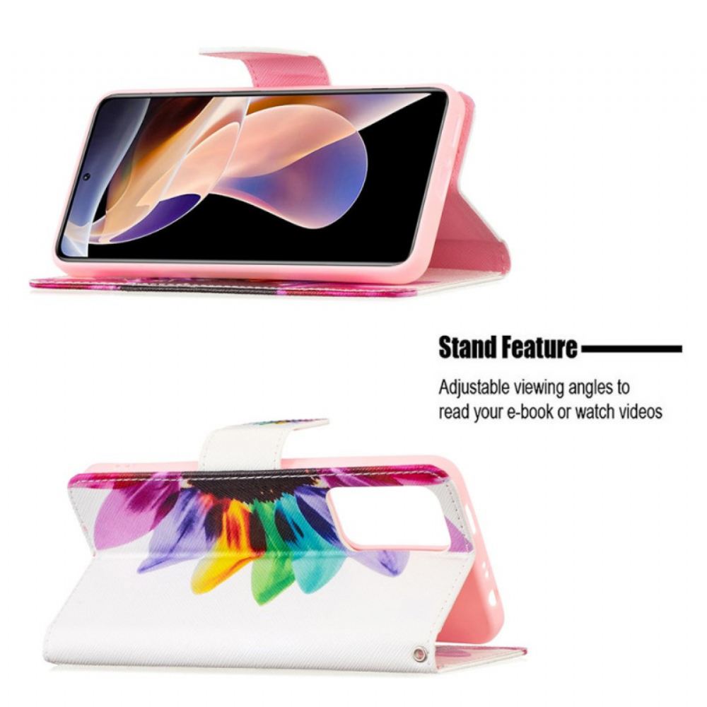 Kožené Pouzdro Na Xiaomi Redmi Note 11 Pro Plus 5G Květina Akvarel