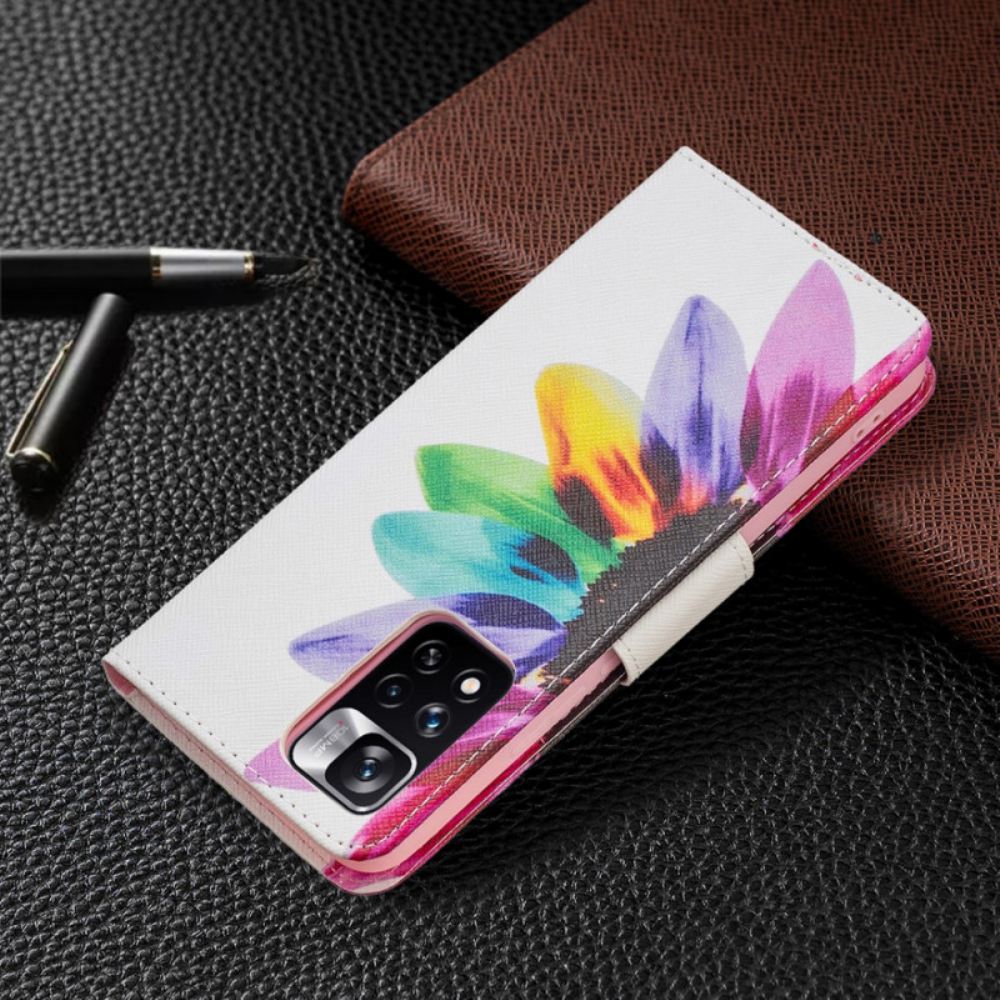 Kožené Pouzdro Na Xiaomi Redmi Note 11 Pro Plus 5G Květina Akvarel