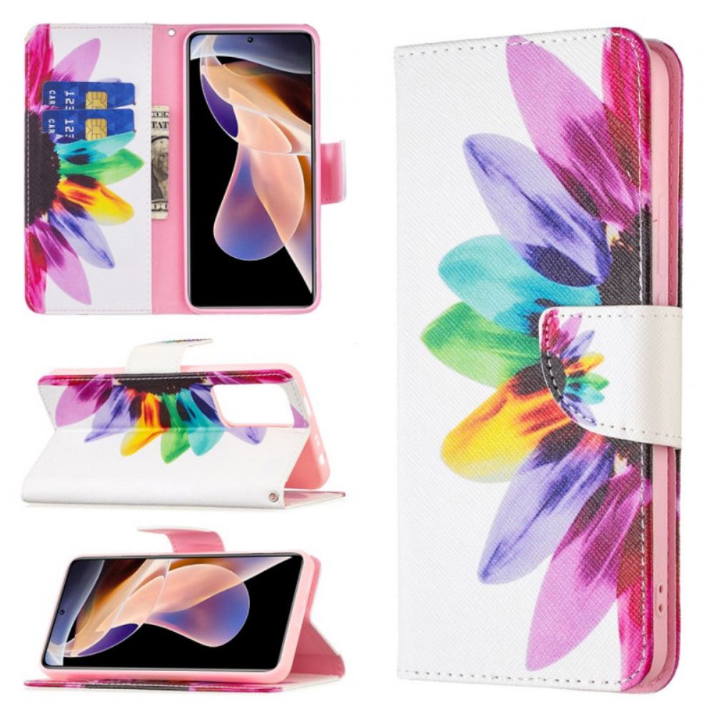 Kožené Pouzdro Na Xiaomi Redmi Note 11 Pro Plus 5G Květina Akvarel
