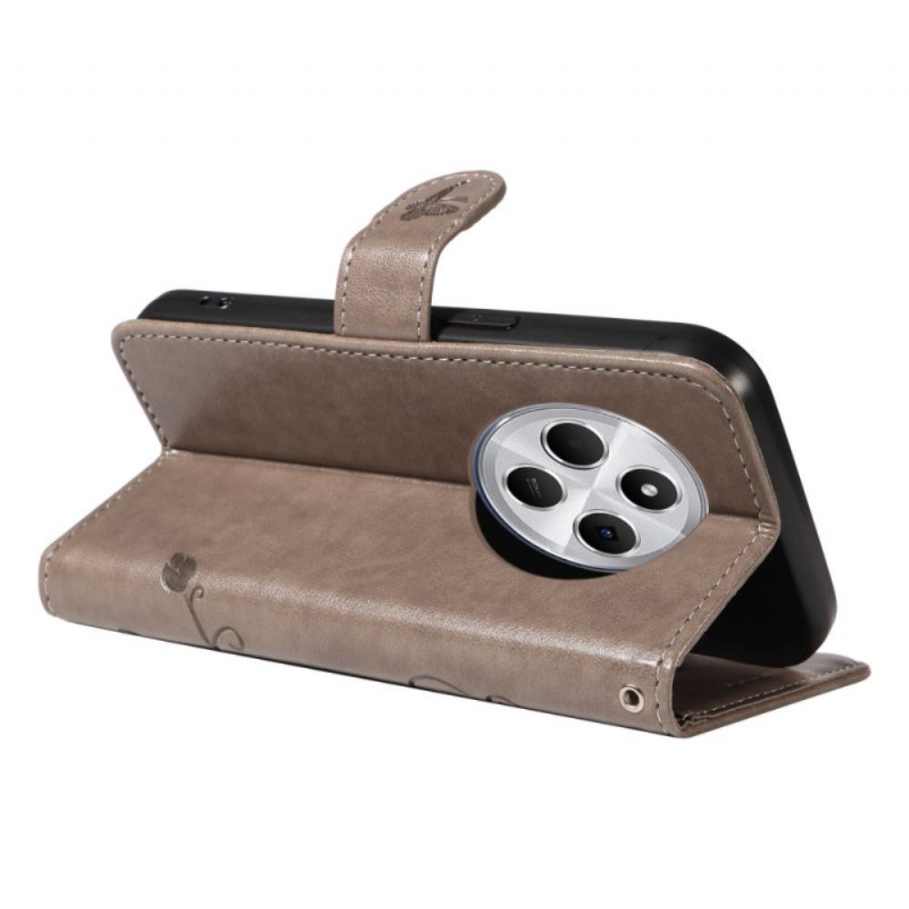 Kožený Kryt Na Poco C75 Květinový Vzor S Popruhem