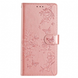 Kožený Kryt Na Poco C75 Motýlí A Květinový Vzor