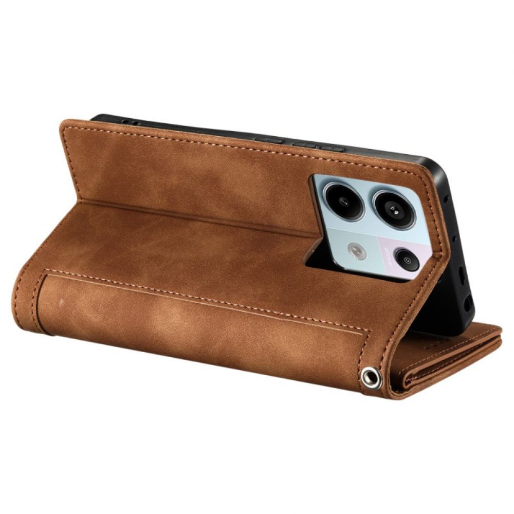 Kožený Kryt Na Poco C75 Multifunkční S Popruhem