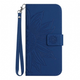 Kožený Kryt Na Poco C75 Slunečnicový Vzor S Popruhem