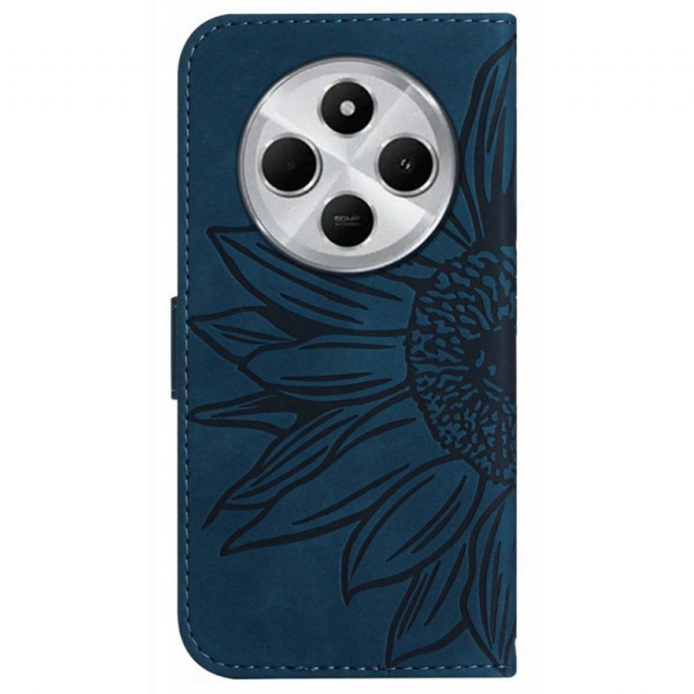 Kožený Kryt Na Poco C75 Slunečnicový Vzor S Popruhem