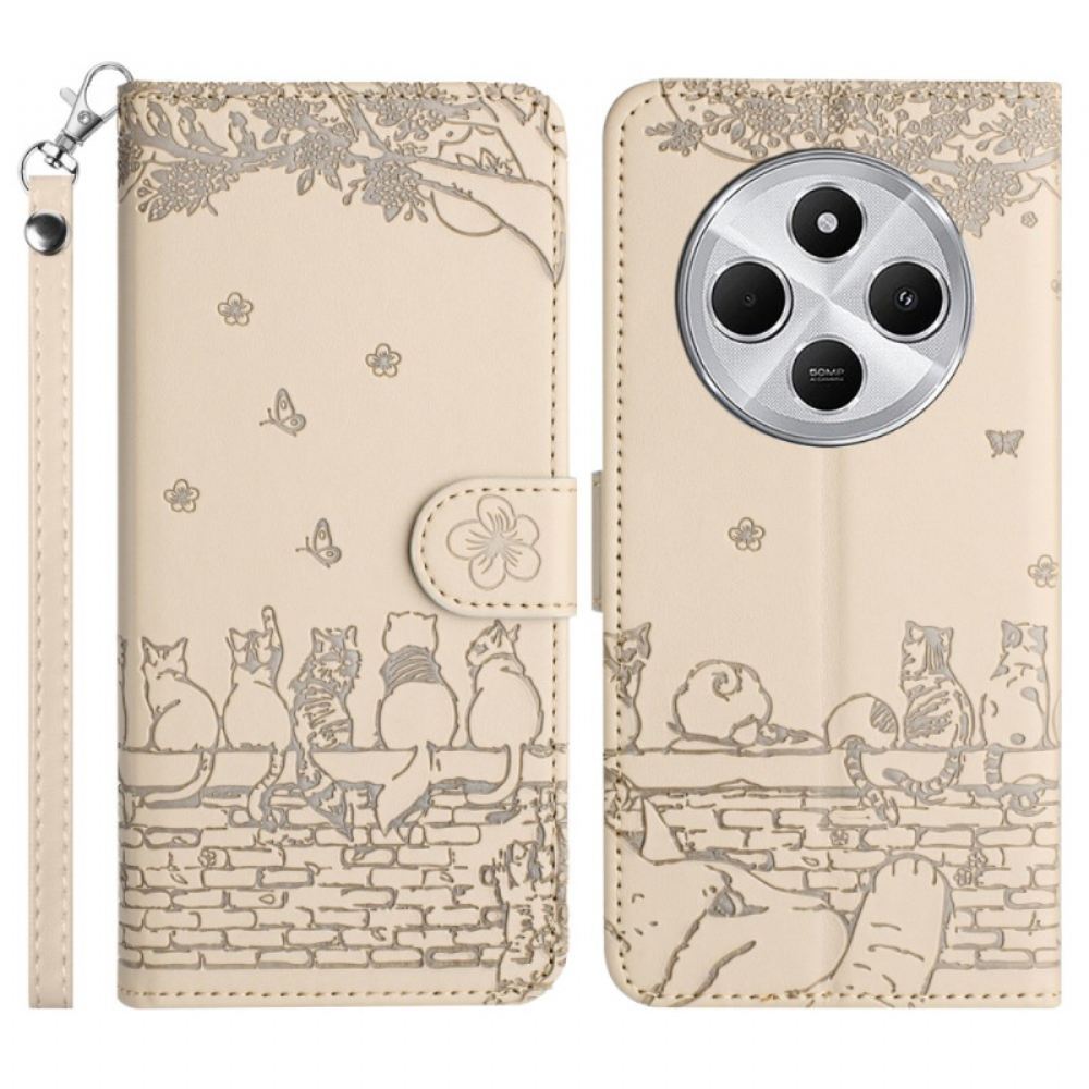 Kožený Kryt Poco C75 Kočky S Páskem