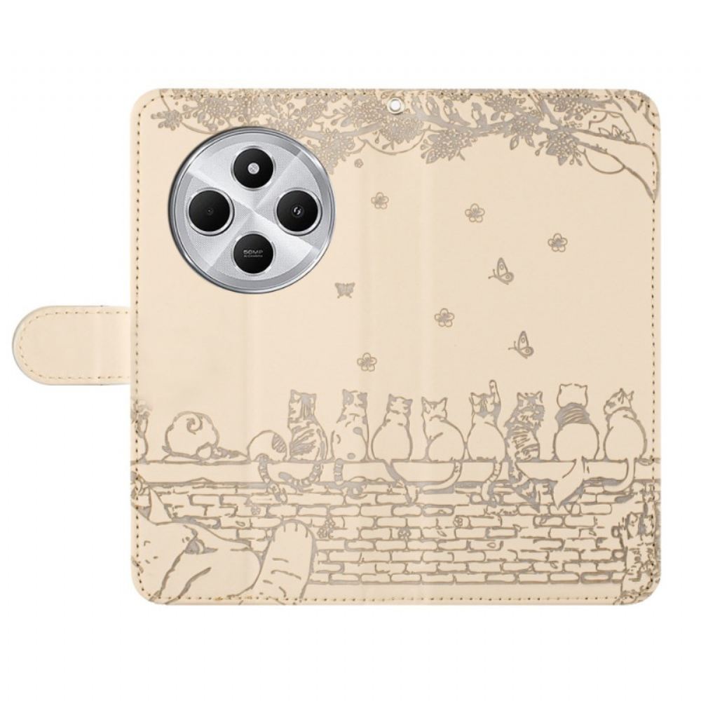 Kožený Kryt Poco C75 Kočky S Páskem