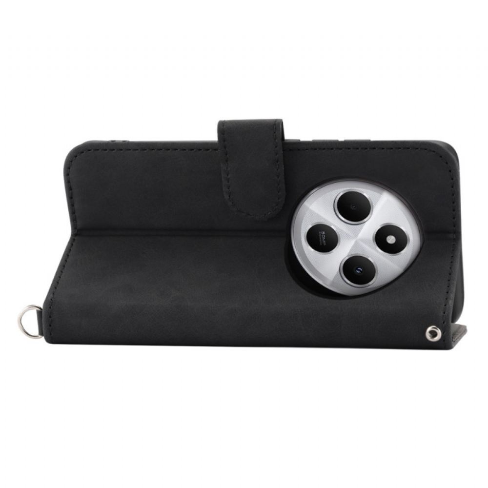 Kožený Kryt Poco C75 Krajka S Efektem Semiše S Popruhem A Ramenním Popruhem