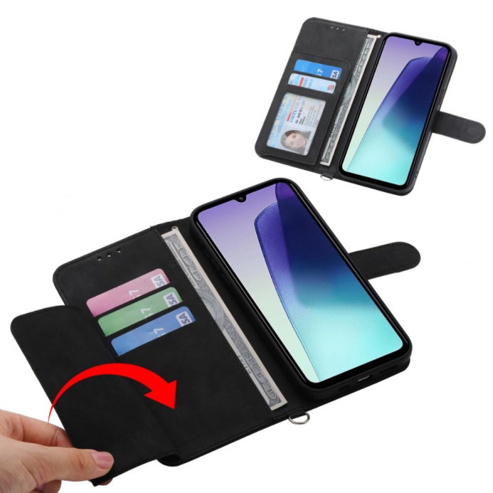 Kožený Kryt Poco C75 Krajka S Efektem Semiše S Popruhem A Ramenním Popruhem