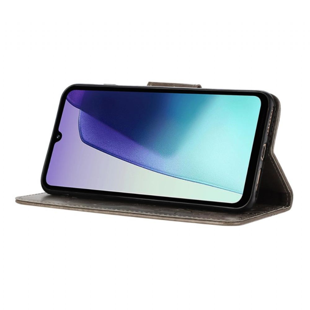 Kožený Kryt Poco C75 Květiny A Motýli Se Šňůrkou Na Krk