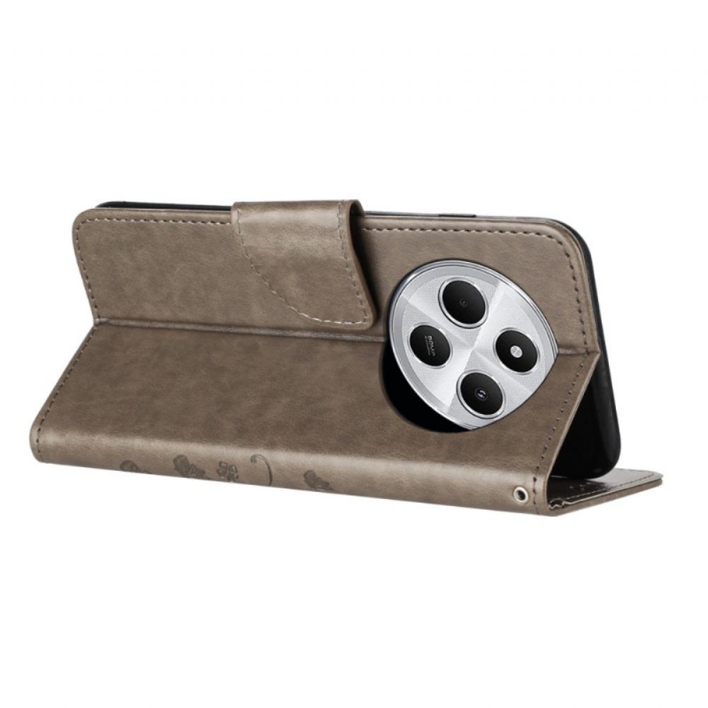 Kožený Kryt Poco C75 Květiny A Motýli Se Šňůrkou Na Krk