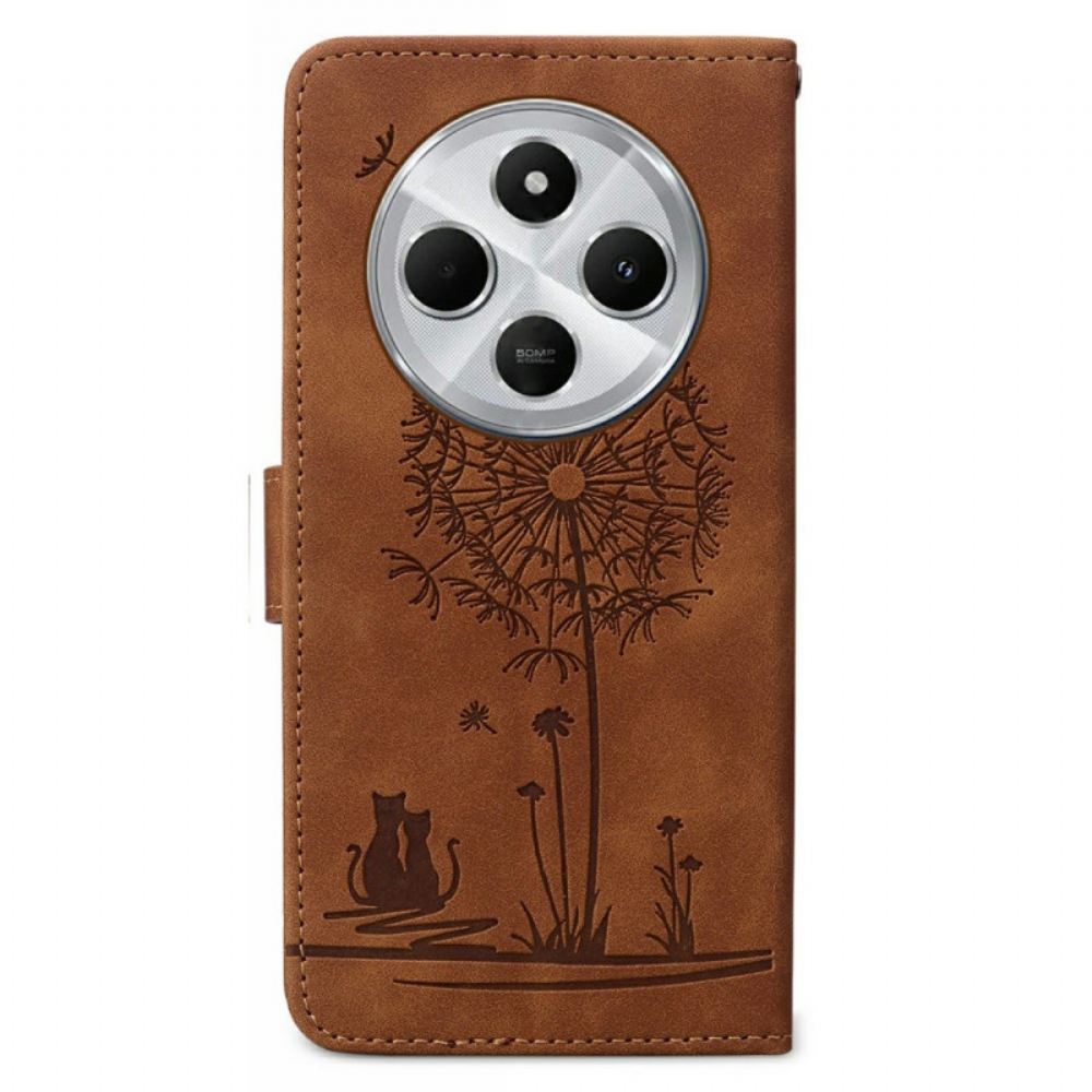 Kožený Kryt Poco C75 Pampeliškový Vzor S Popruhem