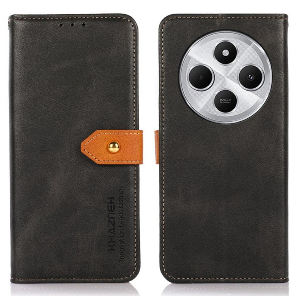 Kožený Kryt Poco C75 Zlatý Knoflík Khazneh