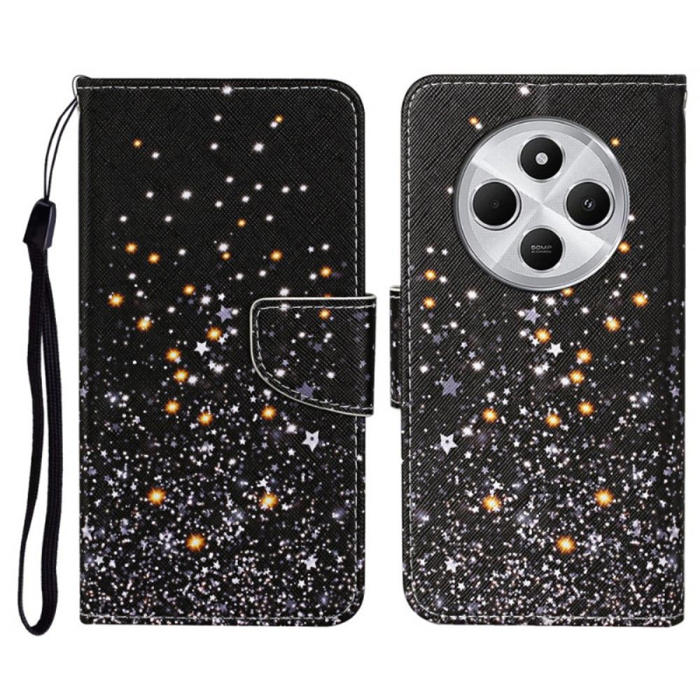 Kožený Kryt Poco C75 Černý Pentagramový Patchwork S Popruhem