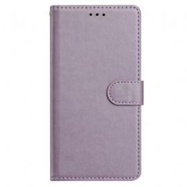 Peněženková Pouzdra Poco C75 Kryty Na Mobil Efekt Obyčejné Kůže S Popruhem