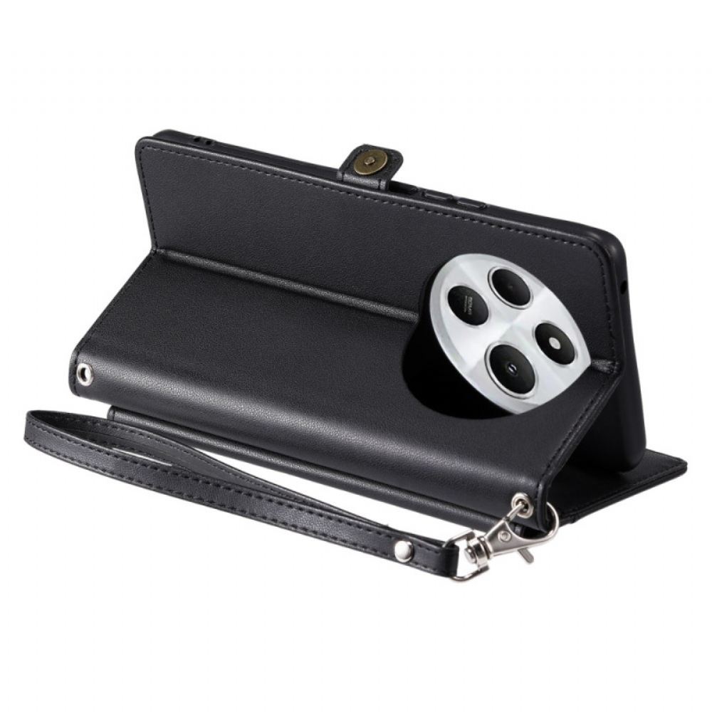 Peněženková Pouzdra Poco C75 Kryty Na Mobil Přední Kapsa S Popruhem