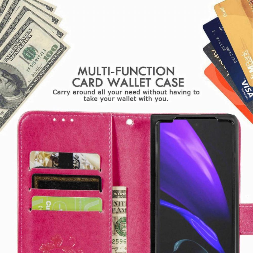 Flipové Pouzdro Na Samsung Galaxy Z Fold 4 Jetelový Vzor S Páskem