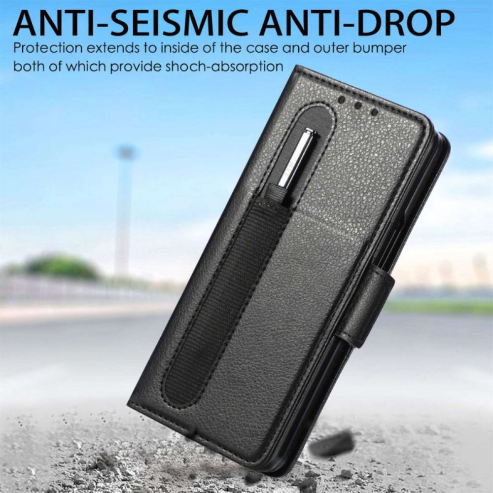 Flipové Pouzdro Na Samsung Galaxy Z Fold 4 Slot Pro Pero Caseneo Litchi Z Umělé Kůže