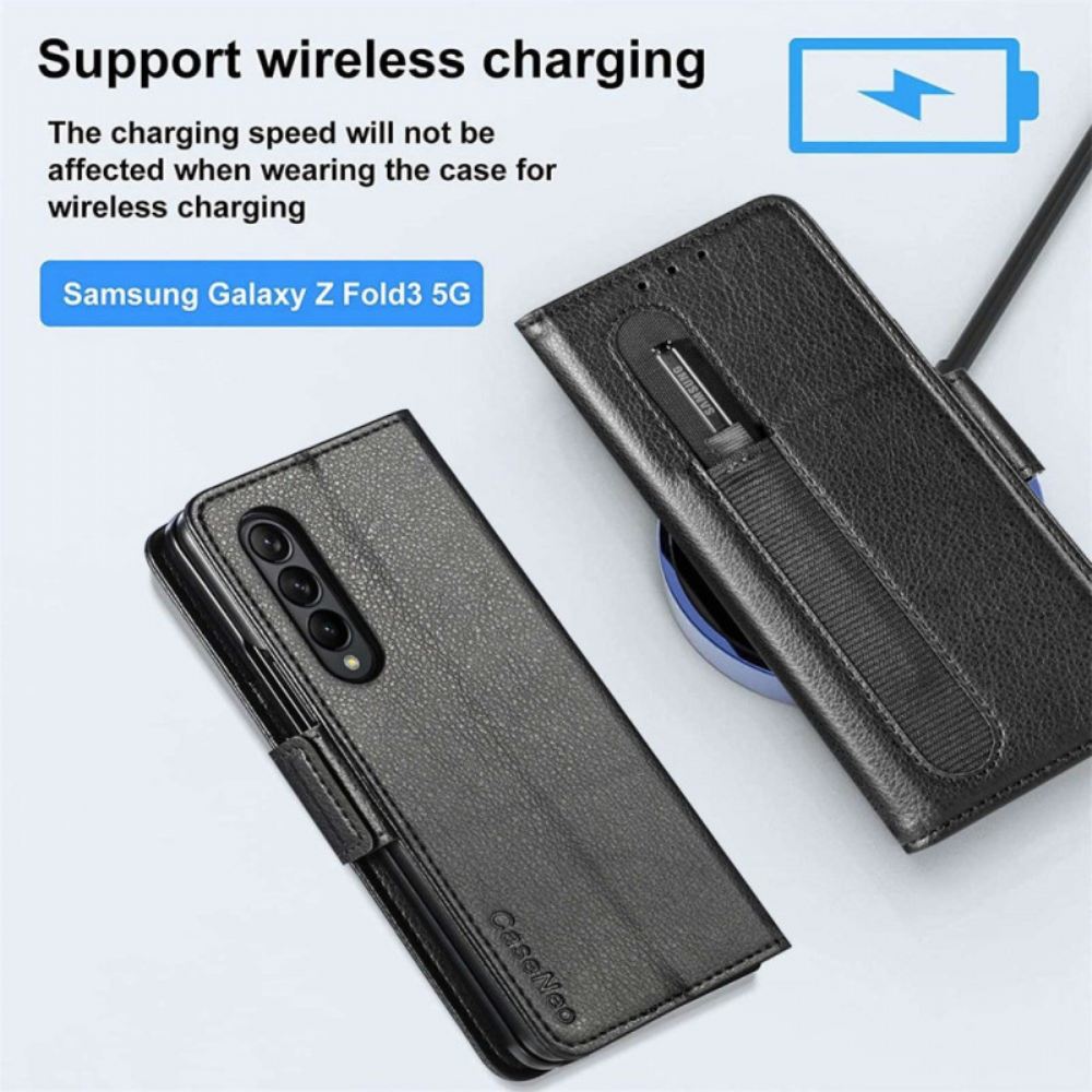 Flipové Pouzdro Na Samsung Galaxy Z Fold 4 Slot Pro Pero Caseneo Litchi Z Umělé Kůže