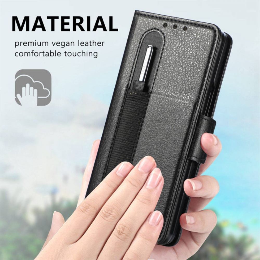 Flipové Pouzdro Na Samsung Galaxy Z Fold 4 Slot Pro Pero Caseneo Litchi Z Umělé Kůže