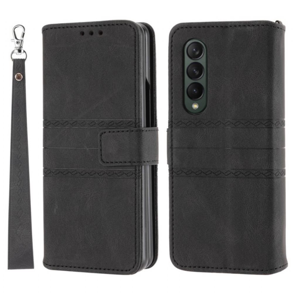 Flipové Pouzdro Na Samsung Galaxy Z Fold 4 Vzor Opasku Z Imitace Kůže