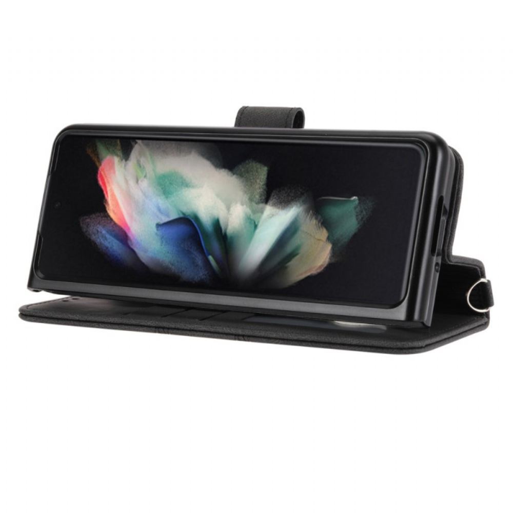 Flipové Pouzdro Na Samsung Galaxy Z Fold 4 Vzor Opasku Z Imitace Kůže