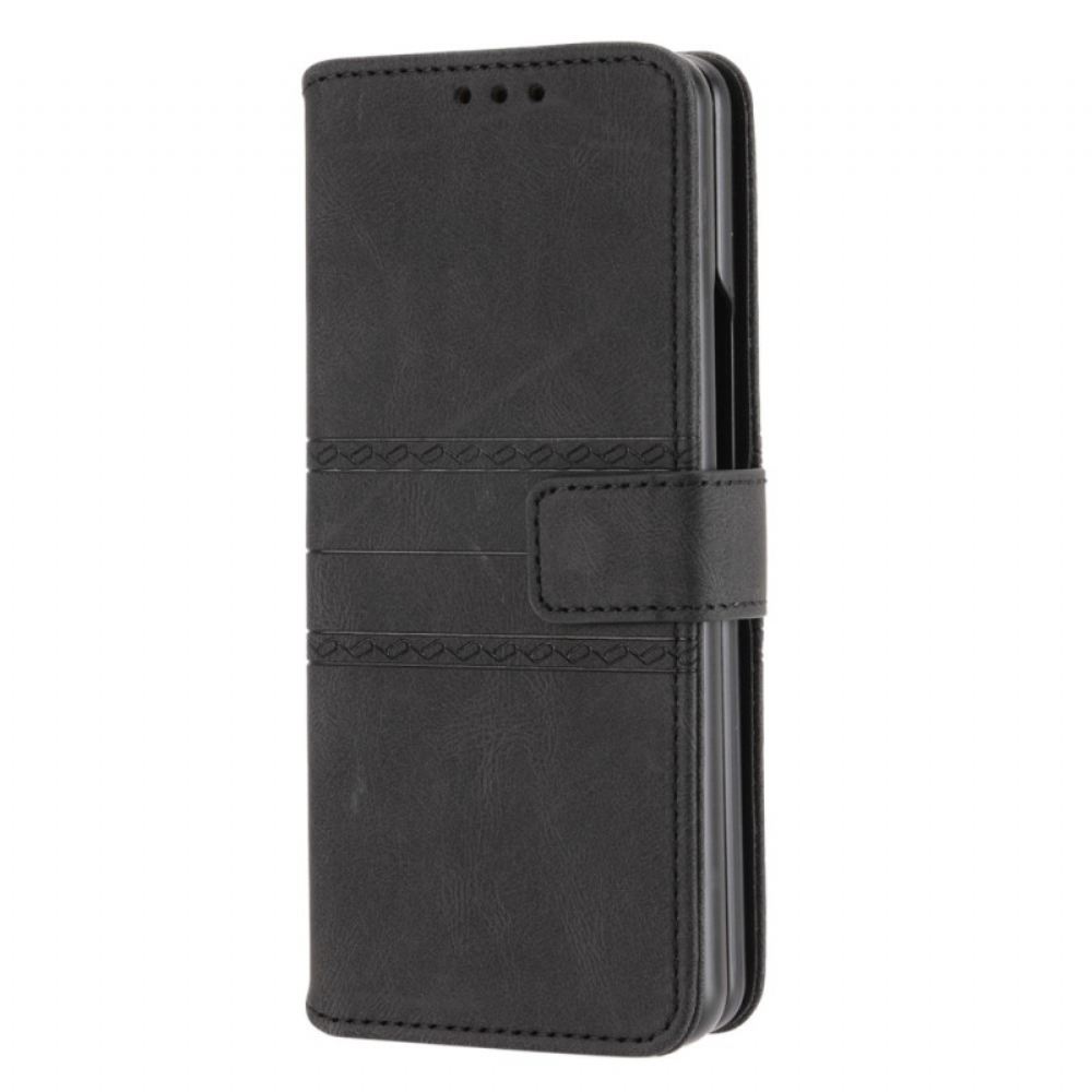 Flipové Pouzdro Na Samsung Galaxy Z Fold 4 Vzor Opasku Z Imitace Kůže