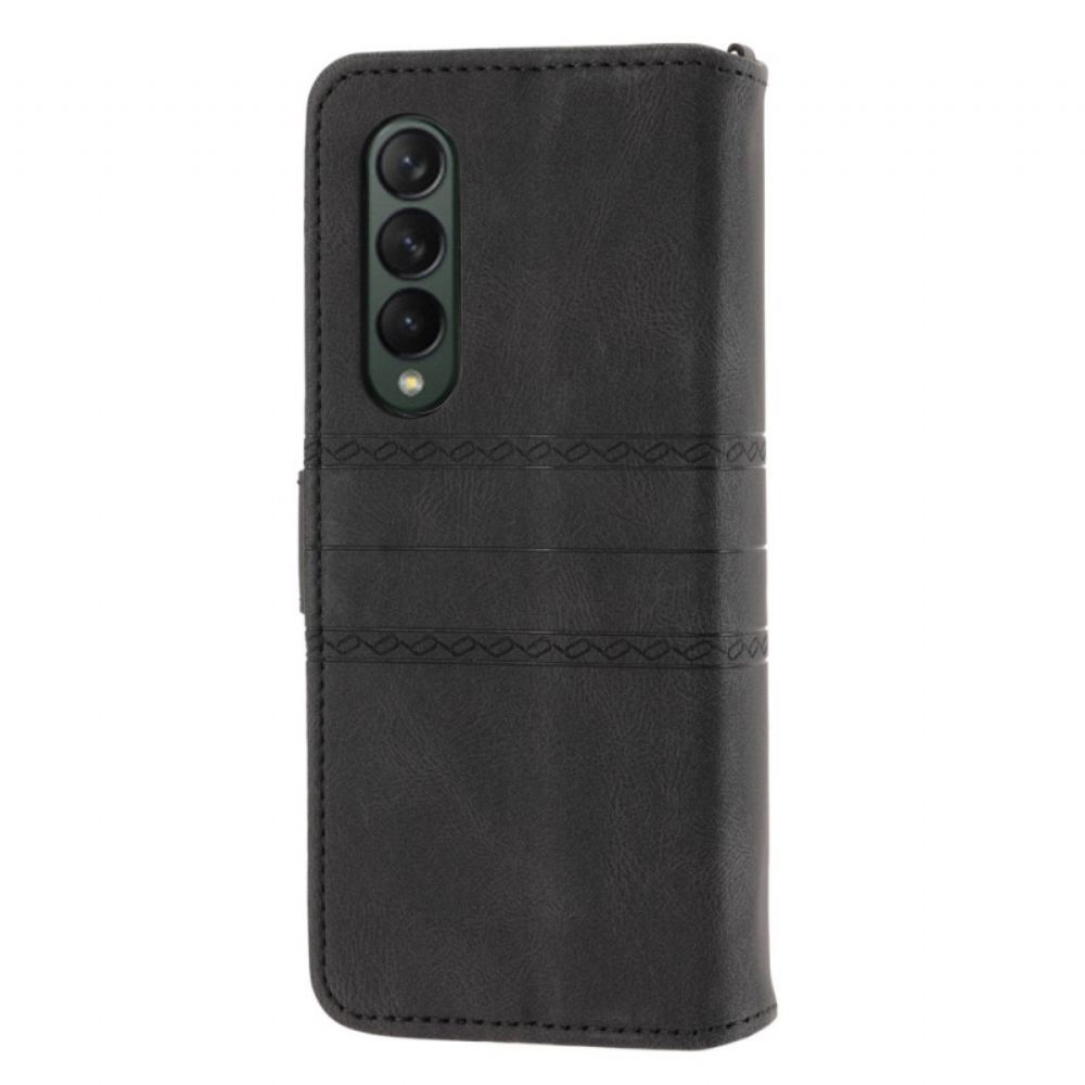 Flipové Pouzdro Na Samsung Galaxy Z Fold 4 Vzor Opasku Z Imitace Kůže