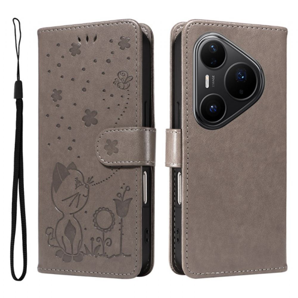 Kožený Kryt Huawei Pura 80 Pro Kočka A Včela