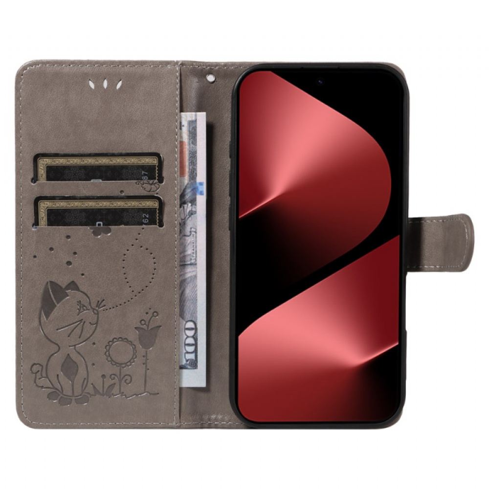 Kožený Kryt Huawei Pura 80 Pro Kočka A Včela