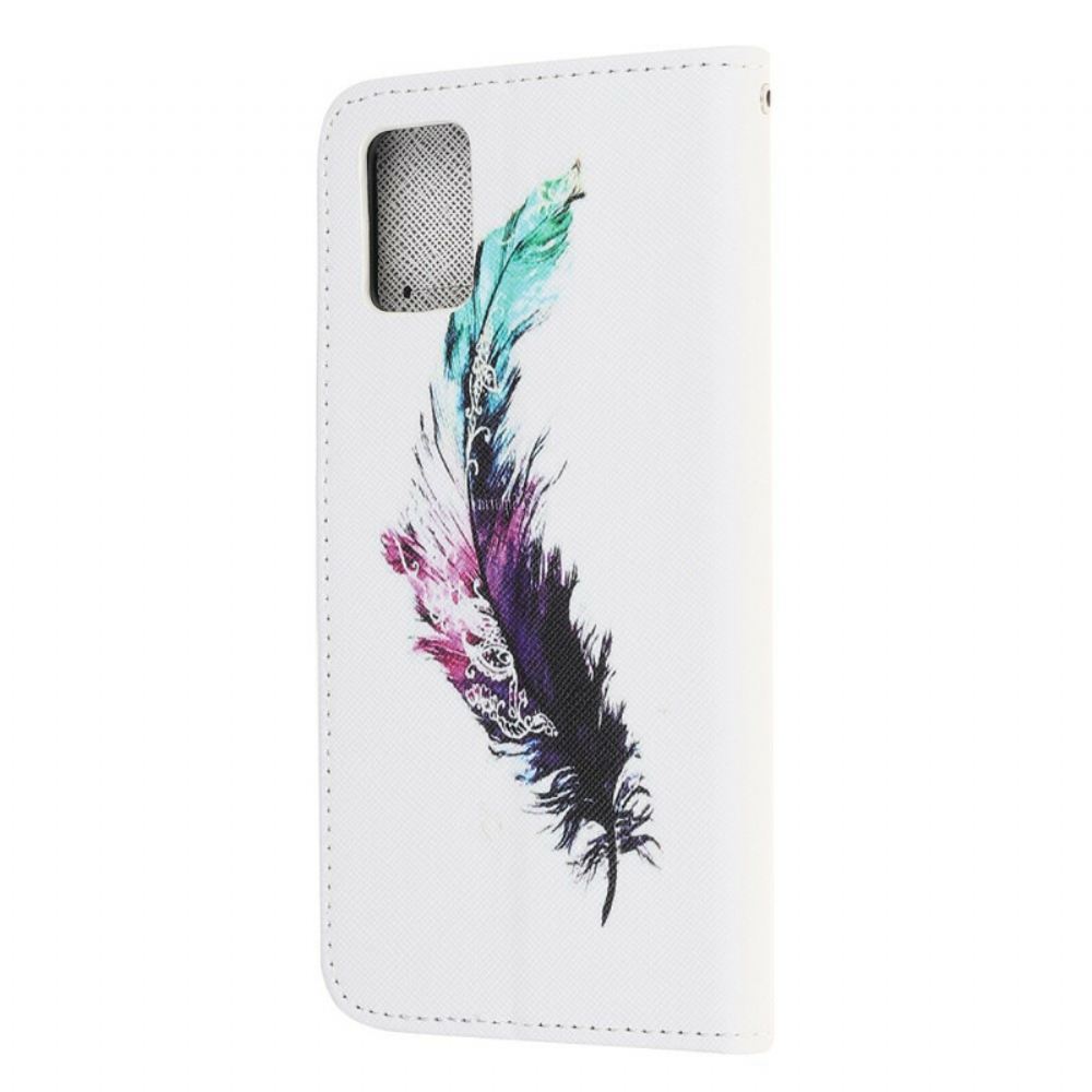 Flipové Pouzdro Na Samsung Galaxy A41 Na Lana Peříčko S Popruhem