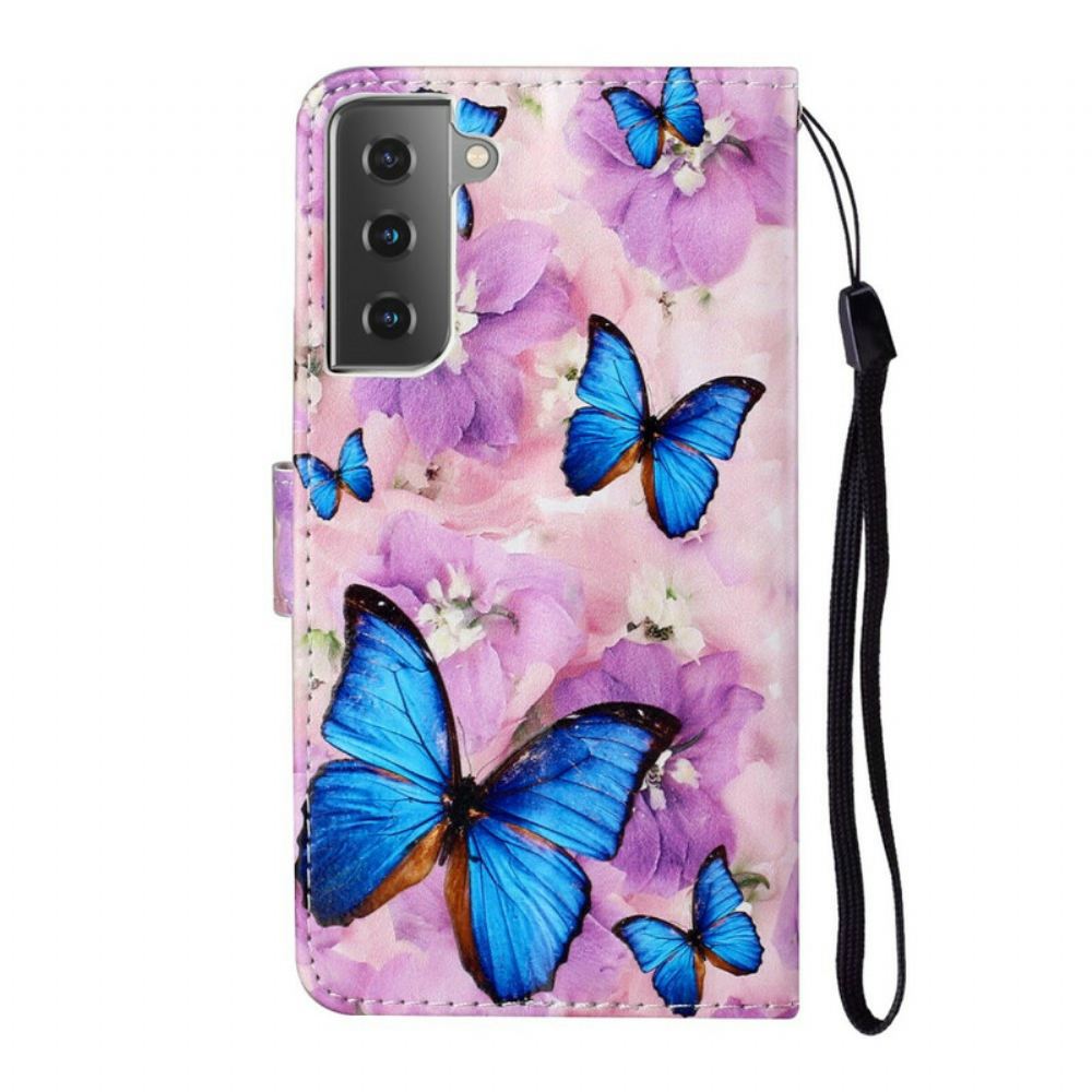 Flipové Pouzdro Na Samsung Galaxy S21 5G Květinoví Motýli