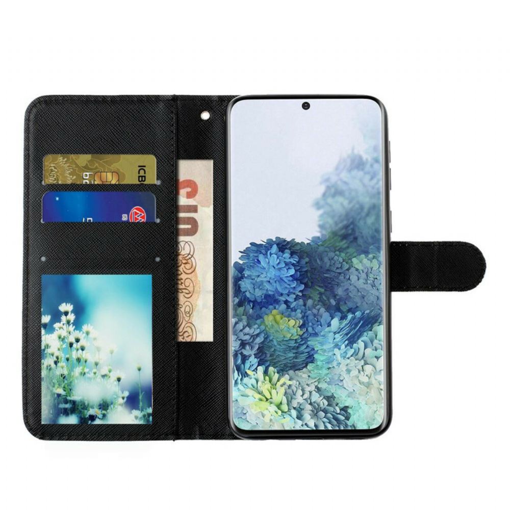 Flipové Pouzdro Na Samsung Galaxy S21 5G Na Lana Světlé Skvrny Pro Kotě S Popruhem