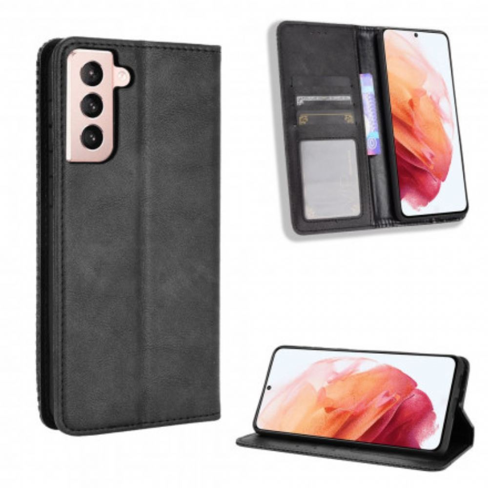 Kryty Na Mobil Na Samsung Galaxy S21 5G Flipové Pouzdro Stylizovaný Vintage Kožený Efekt