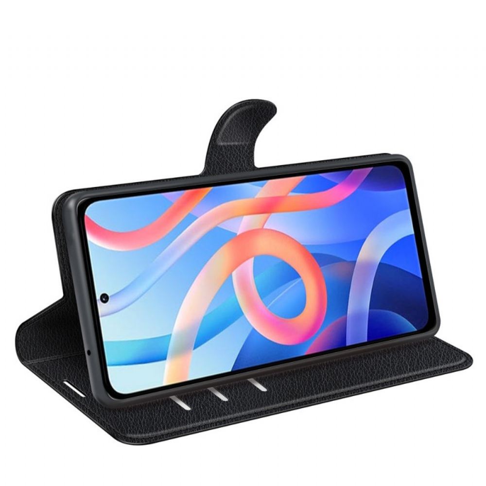 Flipové Pouzdro Na Poco M4 Pro 5G Klasický Kožený Efekt Litchi