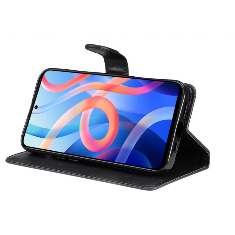 Flipové Pouzdro Na Poco M4 Pro 5G Na Lana Pásek S Efektem Matné Kůže