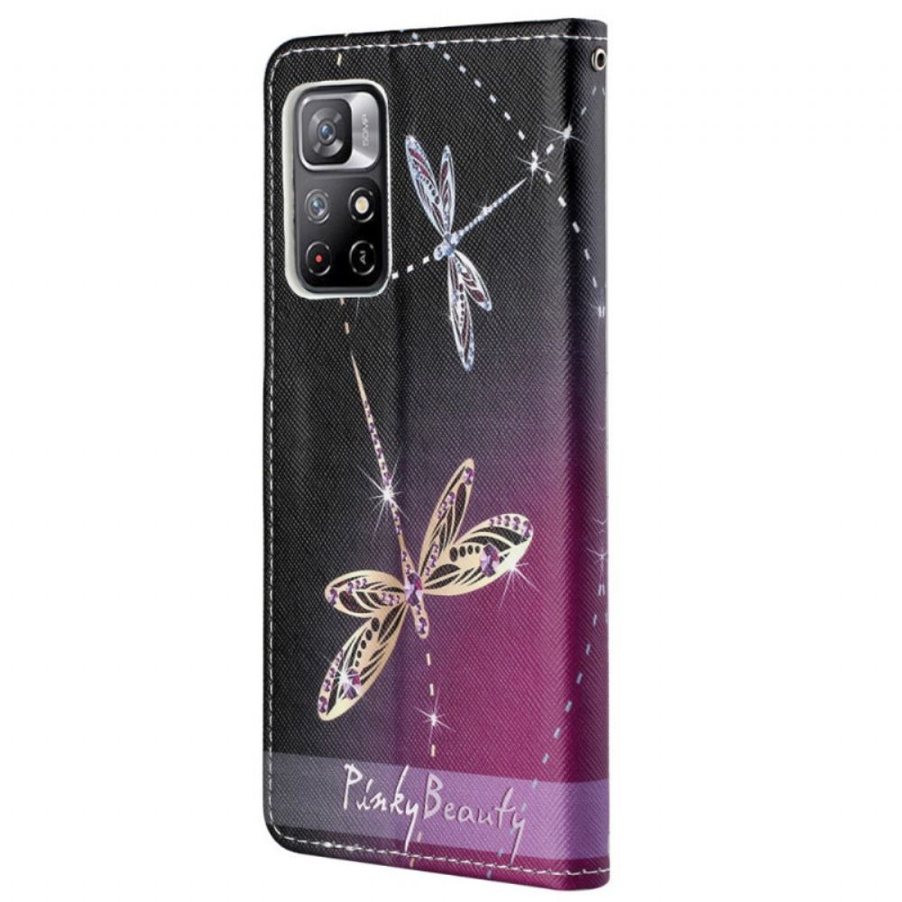 Flipové Pouzdro Na Poco M4 Pro 5G Na Lana Strappy Vážky