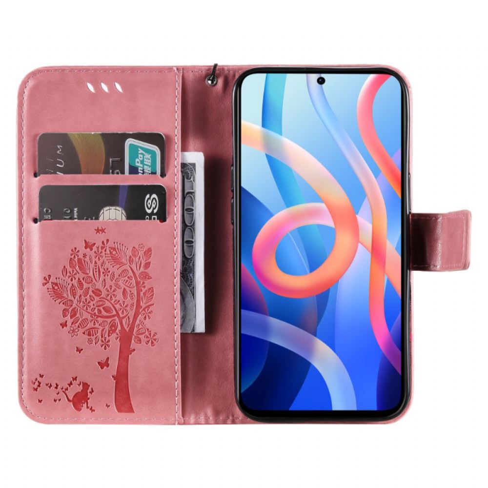 Kožené Pouzdro Na Poco M4 Pro 5G Na Lana Strom A Strappy Cat
