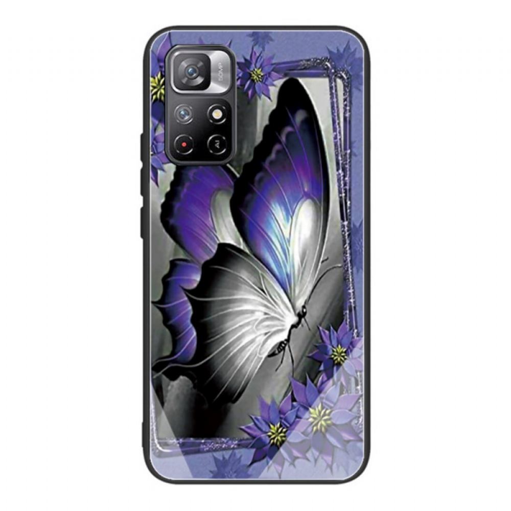 Kryt Na Poco M4 Pro 5G Fialové Tvrzené Sklo Butterfly