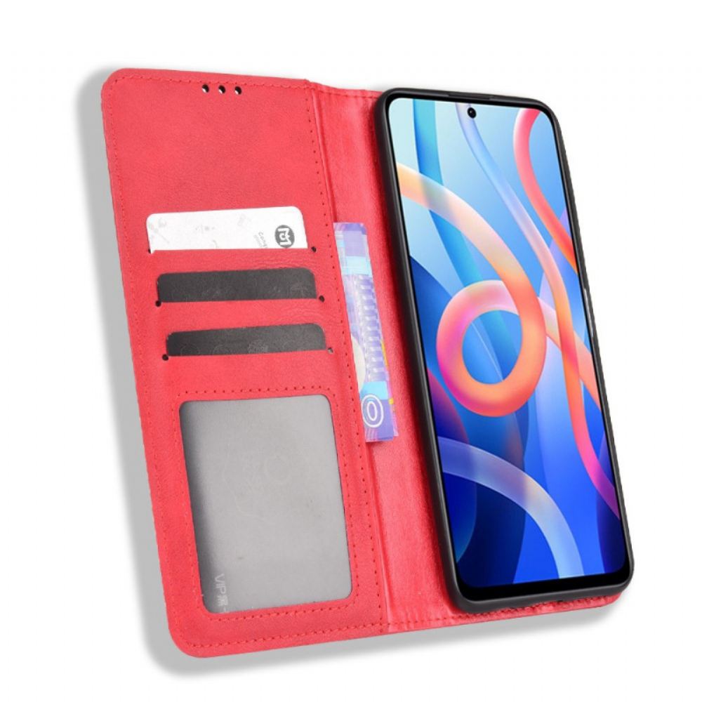 Kryty Na Mobil Na Poco M4 Pro 5G Flipové Pouzdro Stylizovaný Vintage Kožený Efekt